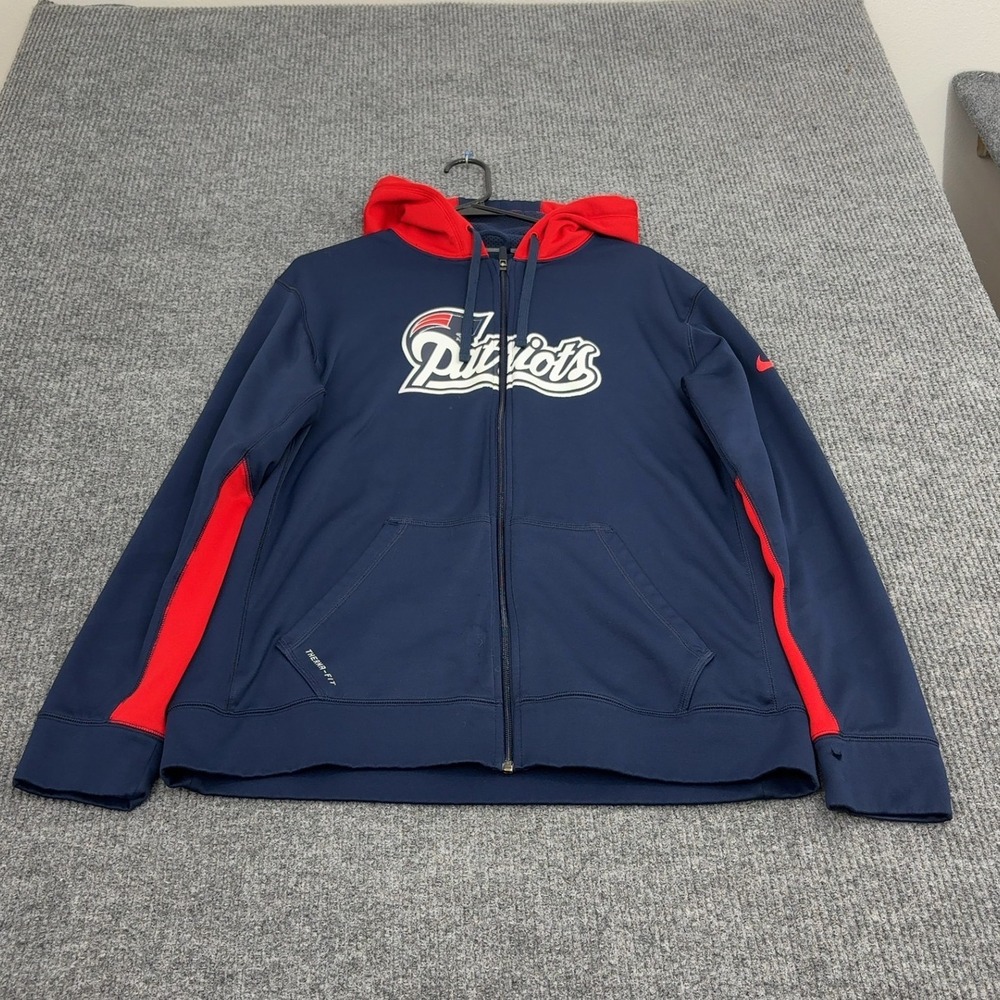 New England Patriots Nike Hoodie Mens L Navy Blue Polyester Full Zip Therma-FIT